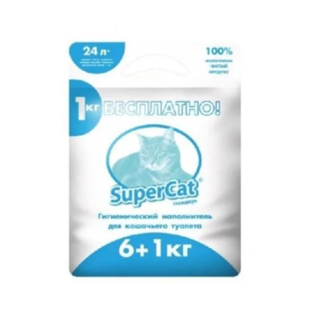 Древесный наполнитель SuperCat для туалета стандарт, 6+1 кг, синий