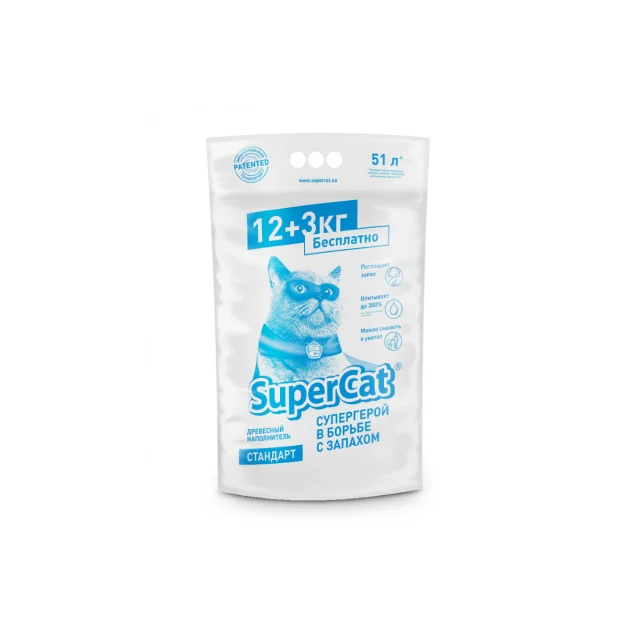 Древесный наполнитель SuperCat для туалета, эконом, 15 кг