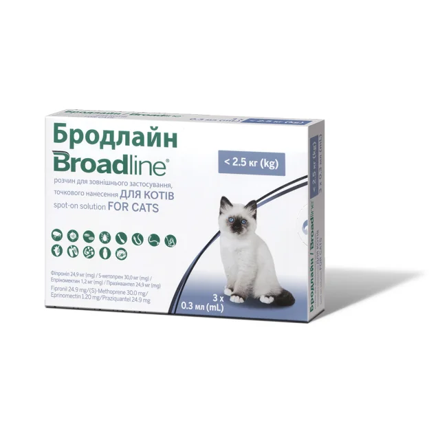 Краплі Boehringer Ingelheim Broadline Спот-он проти паразитів для котів, S, до 2.5 кг, ціна за 1 аплікатор