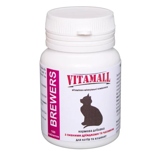 Кормовая добавка VitamAll с пивными дрожжами и чесноком, для котов, 100 табл/50 г