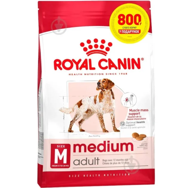 Сухий корм Royal Canin Medium Adult для дорослих собак середніх порід, 3.2 кг + 800 г