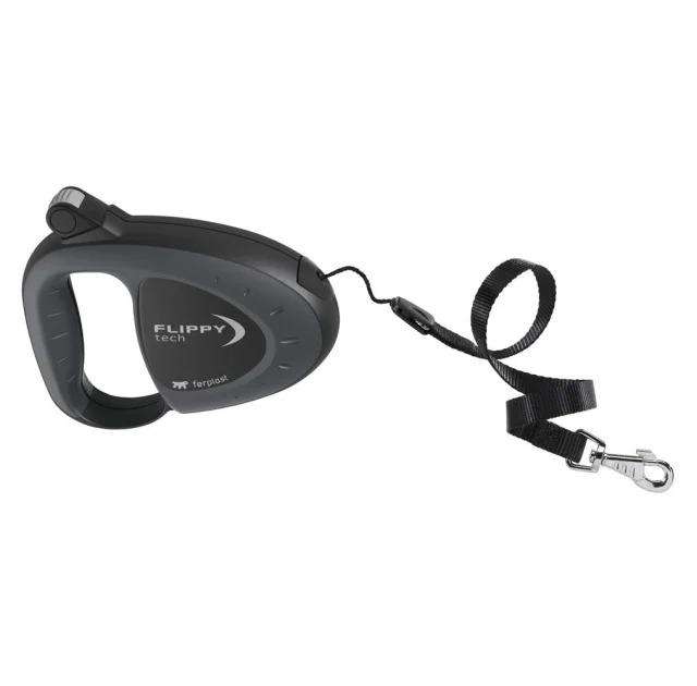 Поводок-рулетка для собак до 25 кг Ferplast Flippy Tech Cord M Black, со шнуром, черный, 5 м