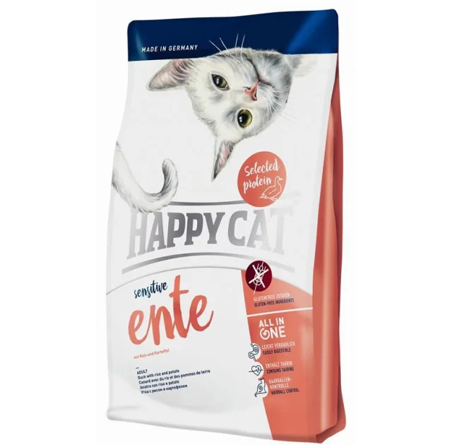 Сухий корм Happy Cat Sensitive Ente для дорослих кішок з чутливим травленням, з качкою і рисом, 4 кг