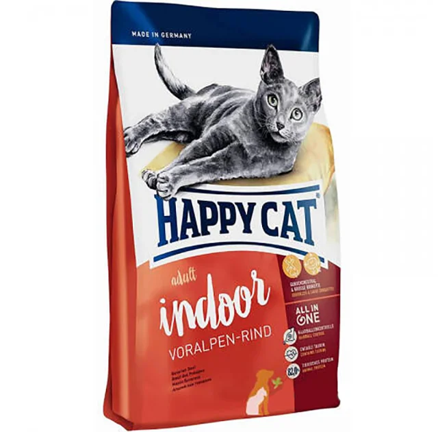 Сухий корм Happy Cat Supreme Indoor Voralpen-Rind для домашніх котів, з яловичиною, 1.4 кг