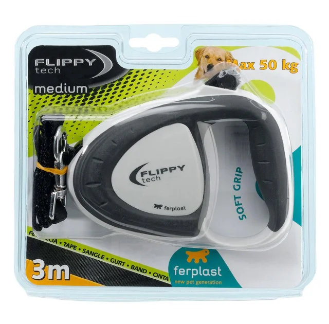 Поводок-рулетка для собак до 25 кг зі стрічкою Ferplast Flippy Tech Tape M Purple, фіолетовий, 3 м
