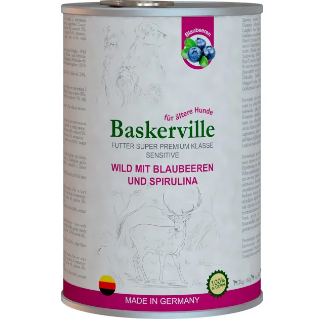 Вологий корм Baskerville Sensitive Wild Mit для собак, оленина з чорницею і спіруліна, 400 г