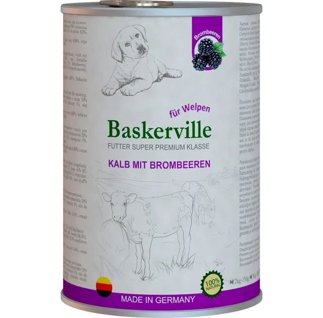 Вологий корм Baskerville Super Premium Kalb Mit Brombeeren для собак, телятина і ожина, 800 г