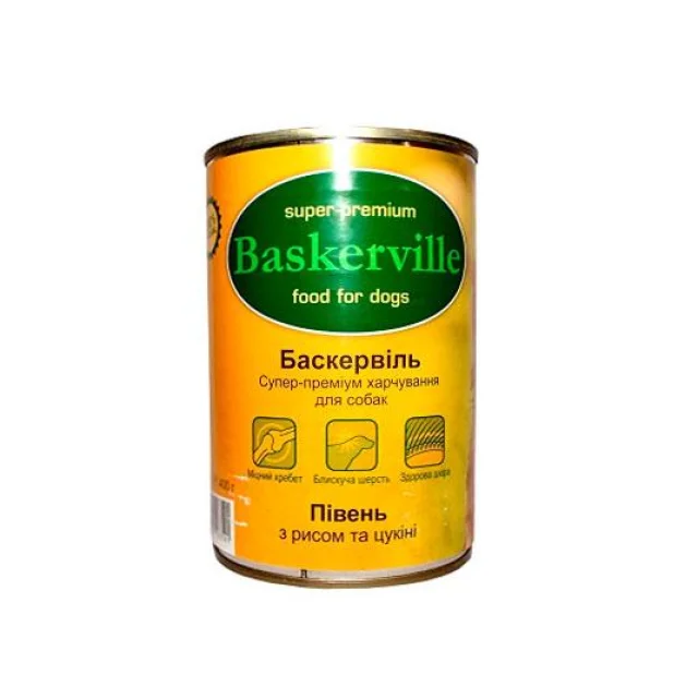 Вологий корм Baskerville для собак, півень з рисом і цукіні 800 г