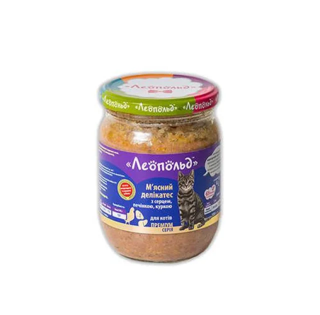 Консерва Леопольд для котов деликатес с печенью курицы, 500 г