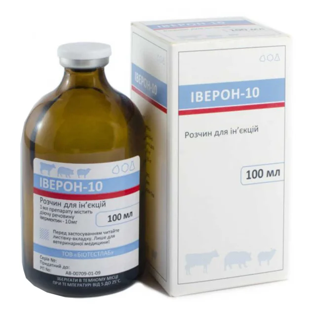 Розчин BioTestLab Іверон-10 при ураженні шлунково-кишкової і легеневої нематодози для ВРХ, МРС, 100 мл