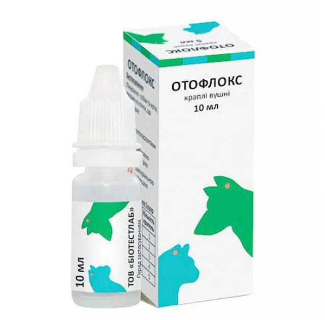 Краплі вушні BioTestLab Отофлокс при отитах різної етіології для собак, котів і кроликів, 10 мл