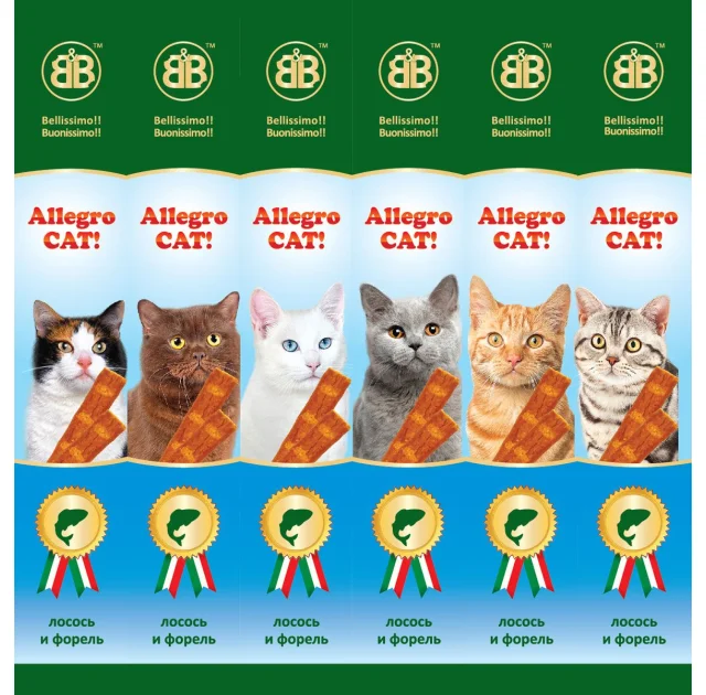 Ковбаски B & B Allegro Cat зі смаком лосося і форелі, 6 х 5 г