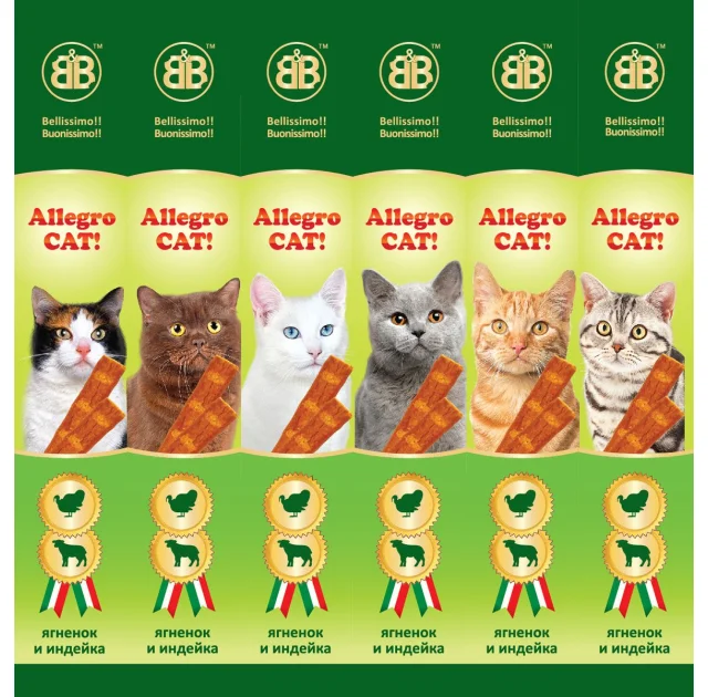 Ковбаски B & B Allegro Cat зі смаком ягняти і індички, 6 х 5 г