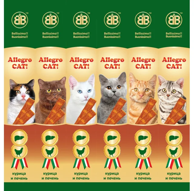 Ковбаски B & B Allegro Cat зі смаком курки та печінки, 6 х 5 г