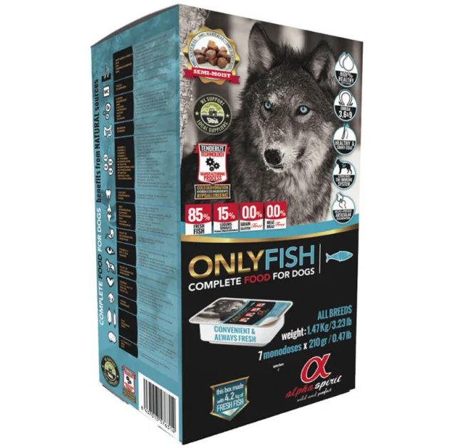 Напіввологий корм Alpha Spirit Semi-moist Only Fish для собак всіх порід і вікових груп, з рибою, 1,5 кг x 7