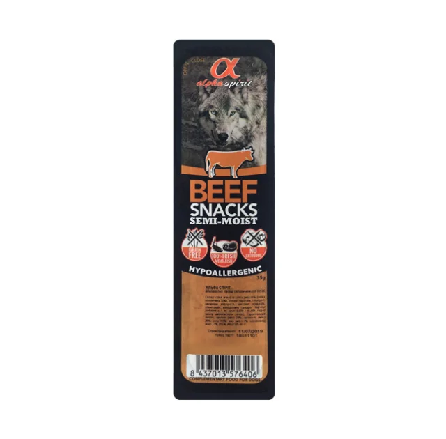 Напіввологі ласощі Alpha Spirit Snacks Beef для собак cо смаком яловичини, 35 г