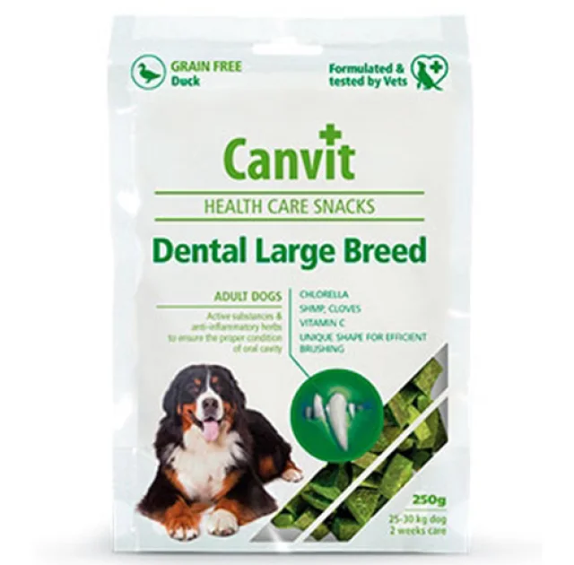 Напіввологі ласощі Canvit Dental LB для видалення формування зубного нальоту для собак великих порід, 250 г