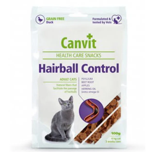 Напіввологі ласощі Canvit Hairball Control для виведення шерсті зі шлунка для кішок, 100 г