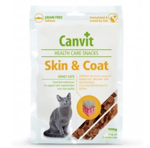 Напіввологі ласощі Canvit Skin and Coat для краси, здоров'я і блиску шерсті для кішок, 100 г