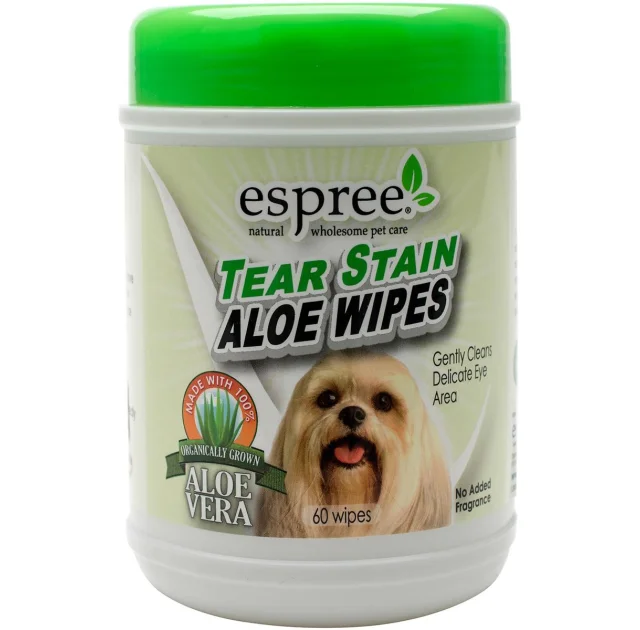 Салфетки Espree Aloe Tear Stain Wipes для эффективного очищения загрязнений под глазами для собак, 60 шт