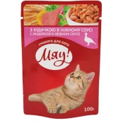 Консерва Мяу індичка в ніжному соусі для котів, 100 г