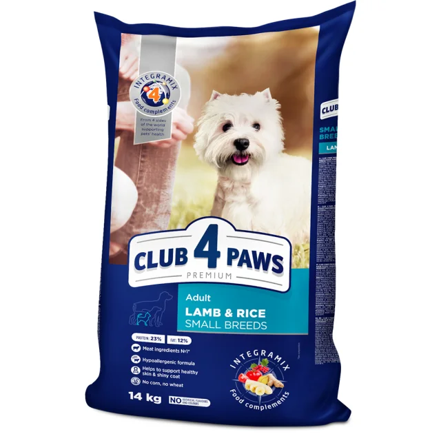 Сухий корм Клуб 4 Лапи Adult Small Breeds Premium для дорослих собак малих порід, з ягням і рисом, 14 кг
