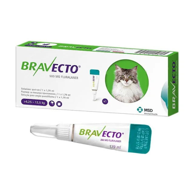 Капли Bravecto Spot On от блох и клещей для кошек крупных размеров весом от 6.25 до 12.5 кг, цена за 1 пипетку