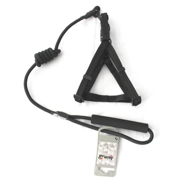 Комплект шлея с поводком AnimAll для животных, S, 0.8×120 см/37-46 см, черный