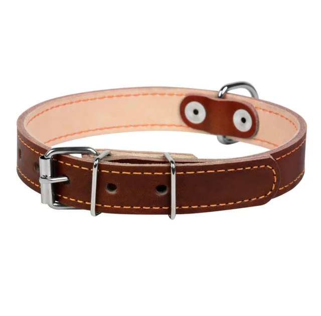 Ошейник двойной для собак 14 мм, 27-35 см, коричневый