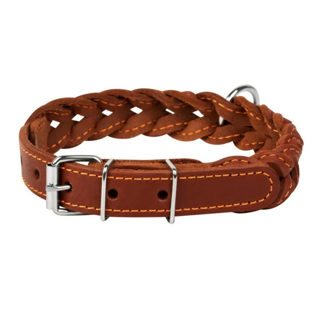Ошейник двойная коса для собак 14 мм, 27-35 см, коричневый