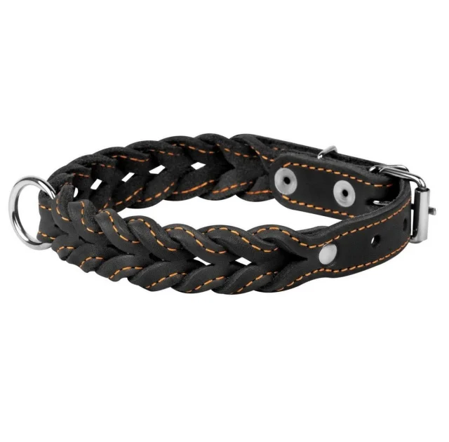 Ошейник двойная коса для собак 14 мм, 27-35 см, черный