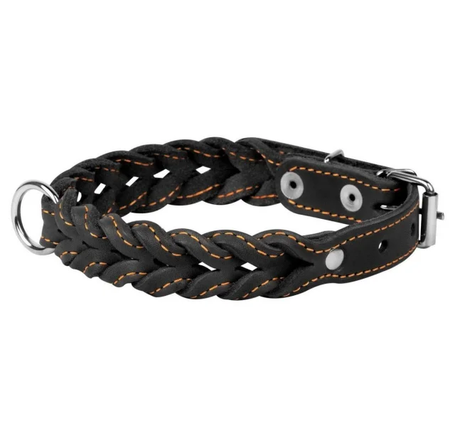 Ошейник двойная коса для собак 20 мм, 32-40 см, черный