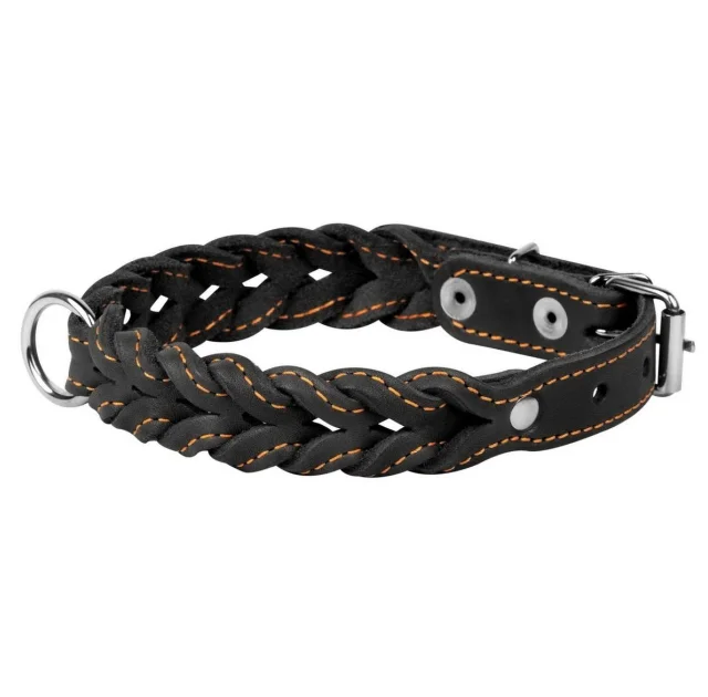Ошейник двойная коса для собак 25 мм, 42-54 см, черный