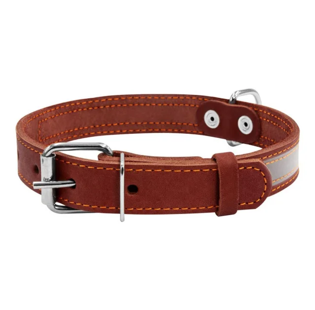 Ошейник со светоотражающей лентой для собак 25 мм, 38-50 см, коричневый
