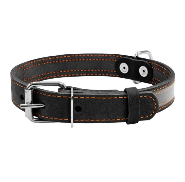 Ошейник со светоотражающей лентой для собак 25 мм, 38-50 см, черный