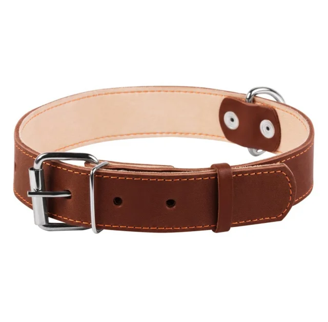 Ошейник двойной для собак 35 мм, 48-63 см, коричневый