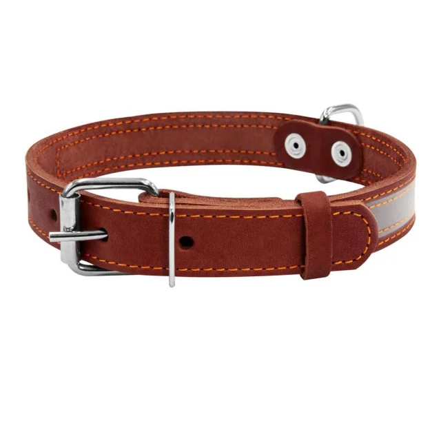 Ошейник со светоотражающей лентой для собак 35 мм, 48-63 см, коричневый