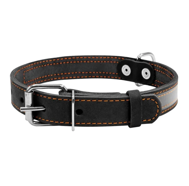 Ошейник со светоотражающей лентой для собак 35 мм, 48-63 см, черный