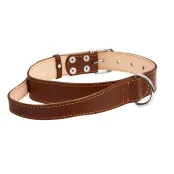 Ошейник двойной с ручкой для собак 35 мм, 48-63 см, коричневый