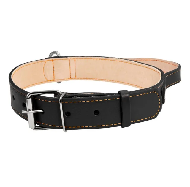 Ошейник двойной с ручкой для собак 35 мм, 48-63 см, черный