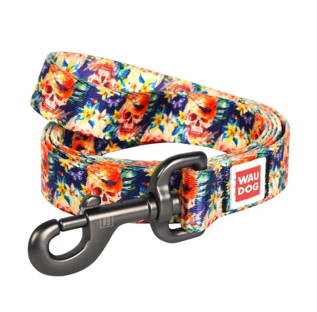 Поводок Waudog Nylon с рисунком Гламурные черепа для собак 15 мм, 122 см