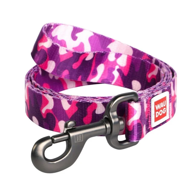 Поводок Waudog Nylon с рисунком Розовый камо для собак 25 мм, 122 см
