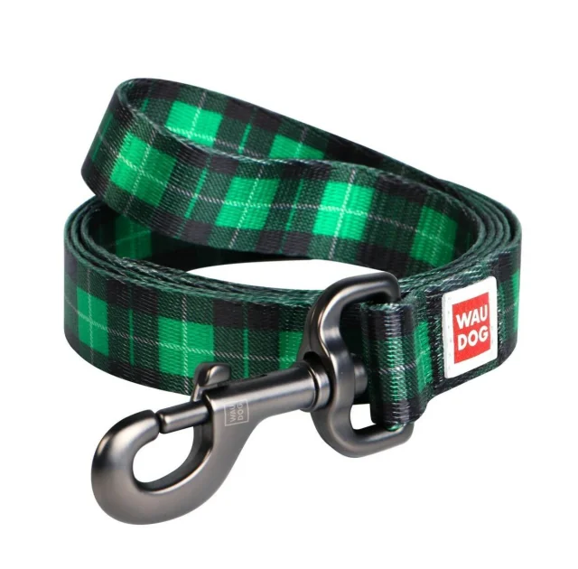 Поводок Waudog Nylon с рисунком Шотландка зеленая для собак 25 мм, 122 см