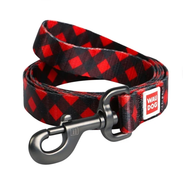 Поводок Waudog Nylon с рисунком Шотландка красная для собак 25 мм, 122 см