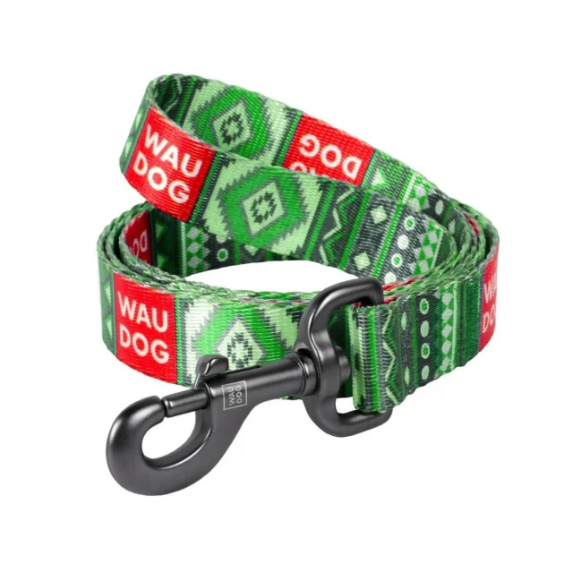 Поводок Waudog Nylon с рисунком Этно зеленый для собак 25 мм, 122 см