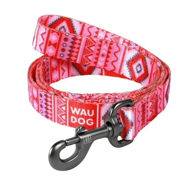 Поводок Waudog Nylon с рисунком Этно красный для собак 15 мм, 122 см