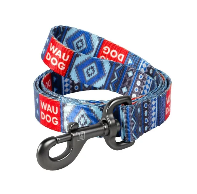 Поводок Waudog Nylon с рисунком Этно синий для собак 20 мм, 122 см