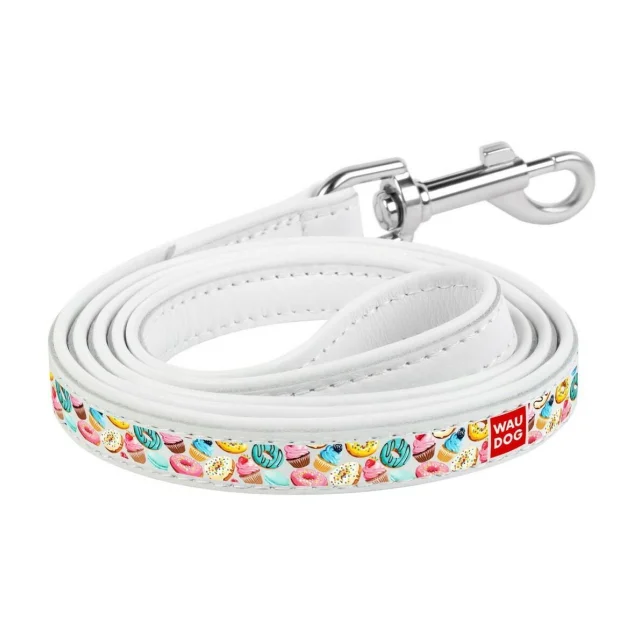 Поводок Waudog Printed с рисунком Пончики для собак 12 мм, 122 см, белый