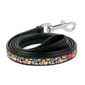 Поводок Waudog Printed с рисунком Пончики для собак 12 мм, 122 см, черный