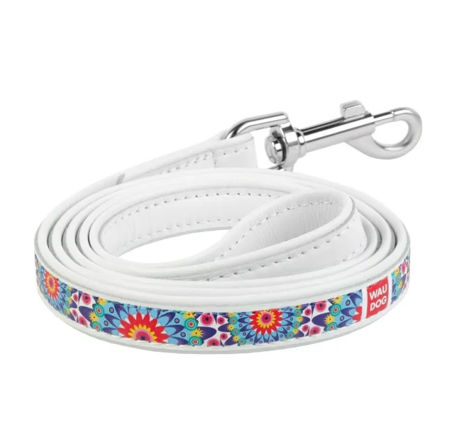 Поводок Waudog Printed с рисунком Цветы для собак 18 мм, 122 см, белый